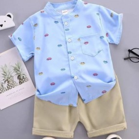 Toddler Boys Car Print Patched Pocket Shirt & Shorts