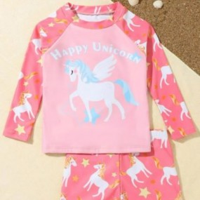 Toddler Girls Unicorn & Letter Graphic Raglan Sleeve Bikini Swimsuit