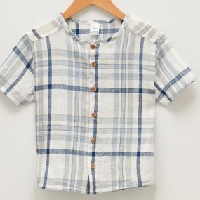 LCW baby Bicycle Collar Short Sleeve Plaid Patterned Baby Boy Shirt