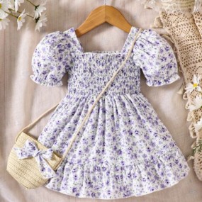 Baby Ditsy Floral Puff Sleeve Dress & Accessory Bag