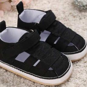 Baby Hook-and-loop Fastener Sandals, Minimalist Black Fabric Casual Sandals