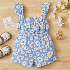 SHEIN Baby Daisy Floral Print Ruffle Trim Romper