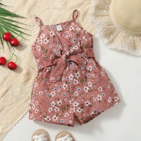 SHEIN Baby Floral Print Belted Cami Romper