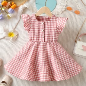 Baby Houndstooth Print Ruffle Trim Dress