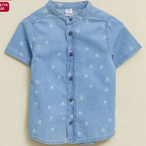 LCW baby Judge Collar Short Sleeve Printed Baby Boy Jean Shirt