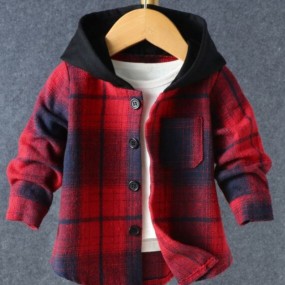 Baby Boy Plaid Print Hooded Coat Without Tee