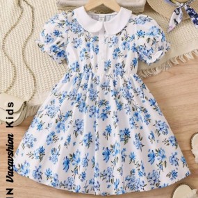 SHEIN Young Girl Puff Sleeve Floral Print Dress