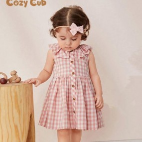 Cozy Cub Baby Girl Gingham Print Ruffle Trim Button Front Dress