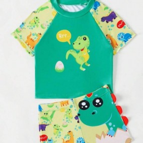 Baby Boy Dinosaur Print Raglan Sleeve Swimsuit