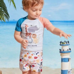 Baby Boy Alphabet & Giraffe Print Short Sleeve Swimwear