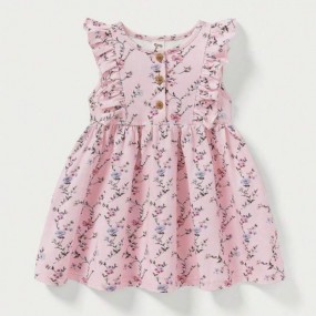 Cozy Cub Baby Girl Soft Knit Floral Print Dress With Ruffled Hem, Short Sleeves And Elastic Waist For Summer