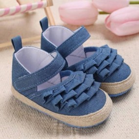 Baby Girls Layered Ruffle Decor Hook and loop Fastener Strap Flats