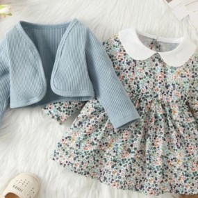 Baby Ditsy Floral Contrast Collar Smock Dress & Jacket