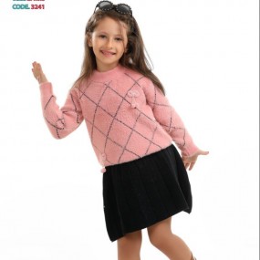 POPLON 2pcs Young Girl College Style Cute Long Sleeve Top And Pleated Skirt Set