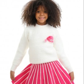 POPLON 2pcs Young Girl College Style Cute Long Sleeve Top And Pleated Skirt Set