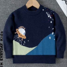 SHEIN Young Boy UFO Embroidery Sweater