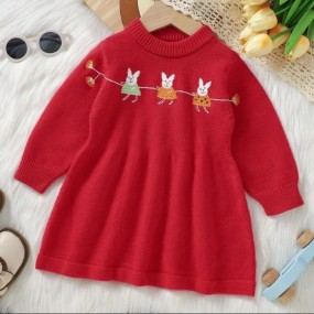 Baby Girl Rabbit Pattern Sweater Dress