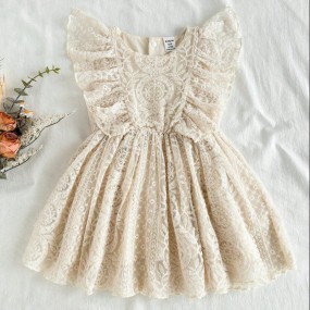 Vintaside Kids Baby Girls' Soft Apricot Mesh Sleeveless Dress, Minimalist Style, Suitable For Festivals, Elegant Outings
