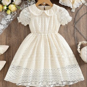Young Girl' Pastoral Style Sweet Floral Ruffle Collar Puff Sleeve Dress, Suitable For School And Outdoor Activities, Summer