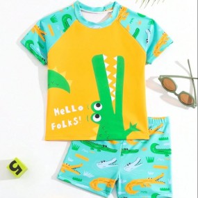 Young Boy Holiday Beach Cartoon Printed Swimwear Set
