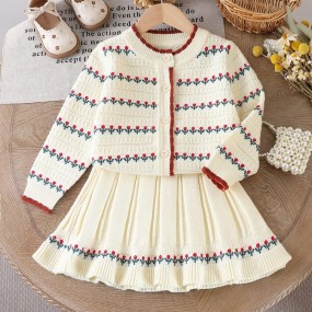 SHEIN Young Girl Solid Color Button Front Long Sleeve Top And Skirt 2 Pieces Set