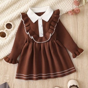 SHEIN Baby Girl Contrast Ruffle Trim Long Sleeve Sweater Fall Dress