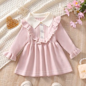 SHEIN Vintaside Kids Baby Girl Ruffle Trim Flare Sleeve Button Front Sweater Dress
