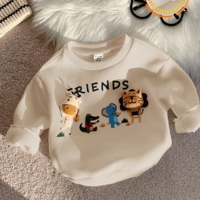 SHEIN Baby Boys Cute Animal Pattern Thermal Lined Crew Neck Sweatshirt, Comfortable Versatile Casual Basic Graphic Pullover Top, Suitable For Indoor, Outdoor, Daily Wear, Sports, Play, Party,