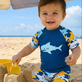 Baby boy cartoon beach print